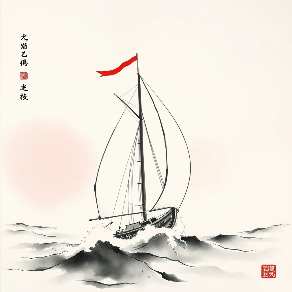 sail with the wind, Chinese ink painting - Image