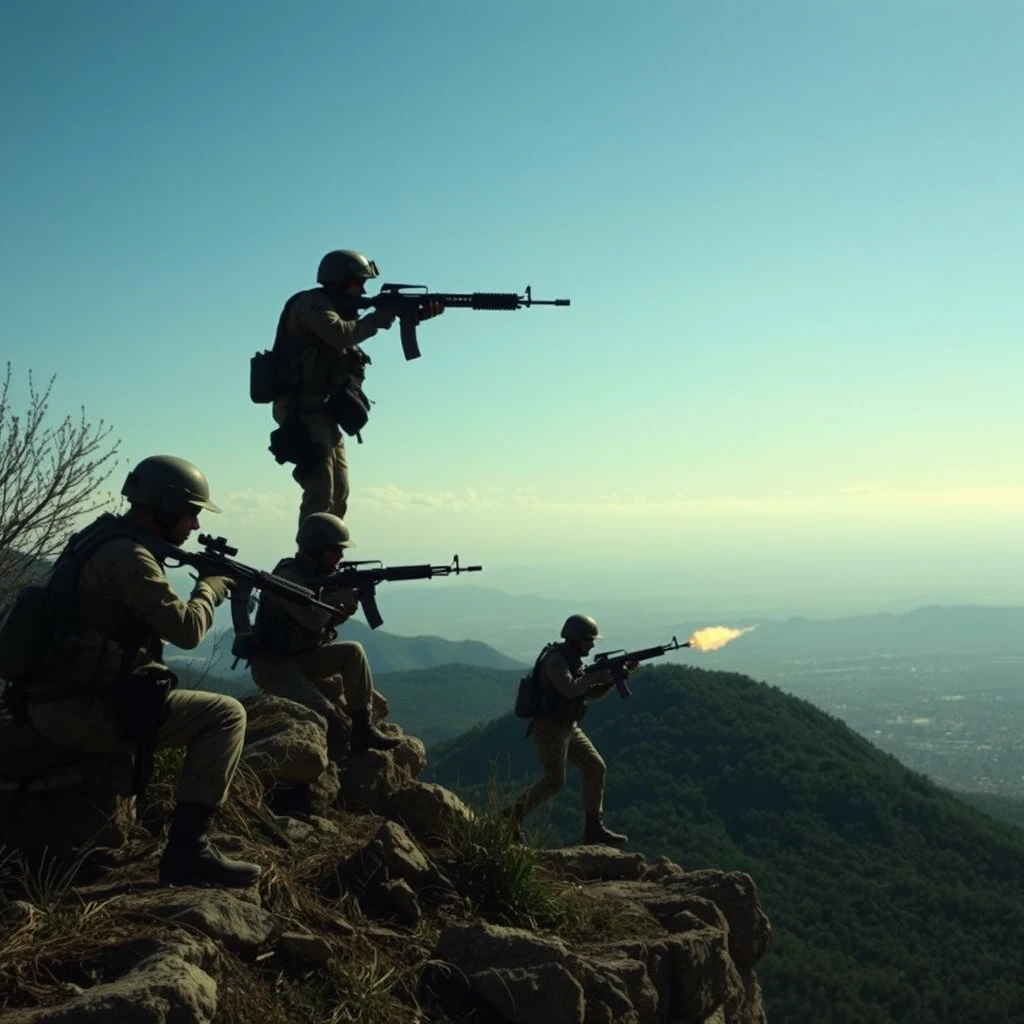 Mexican army exchanging fire with a cartel on a mountain overlooking Monterrey - Image