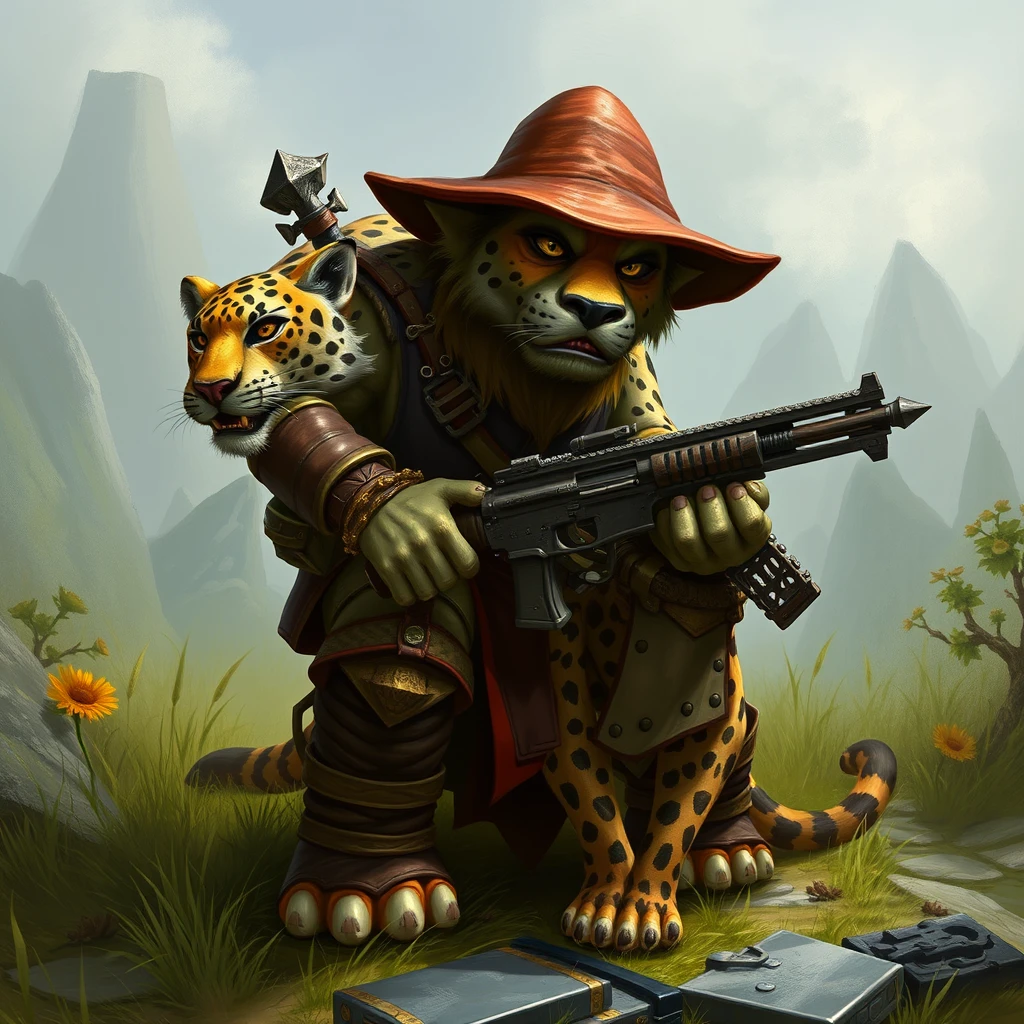 'WoW orcs hunter and leopard pet'