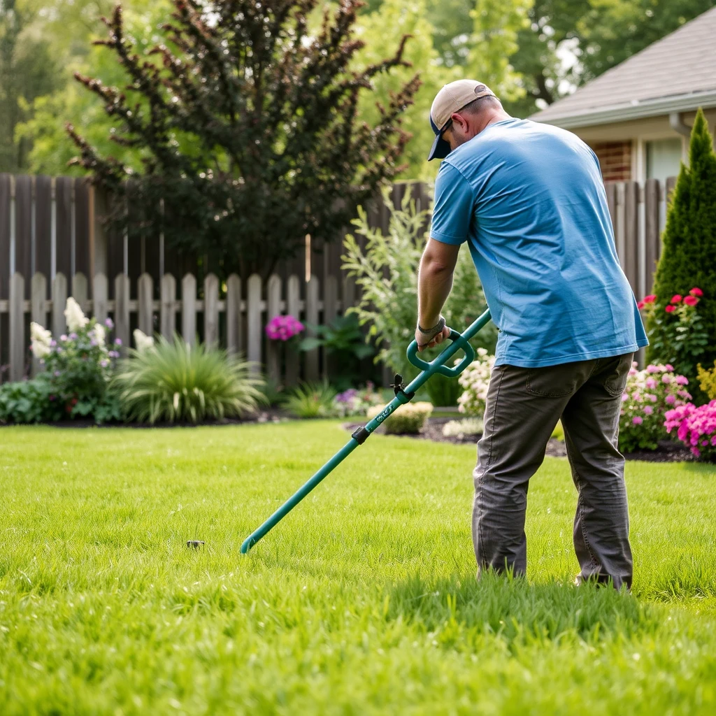 backyard guy cutting grass - Image