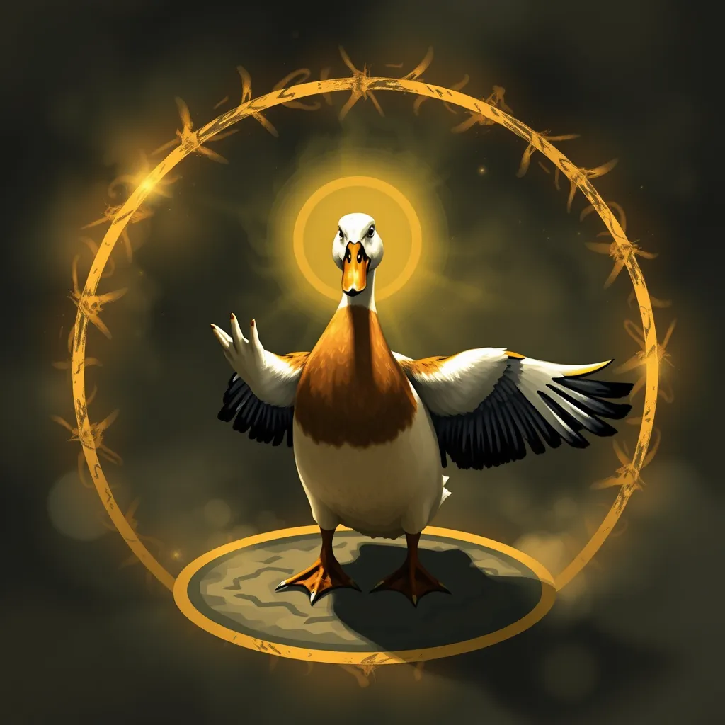 duck performing a ritual standing within a magic circle - Image