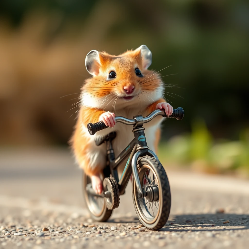 Hamster riding a bike. - Image