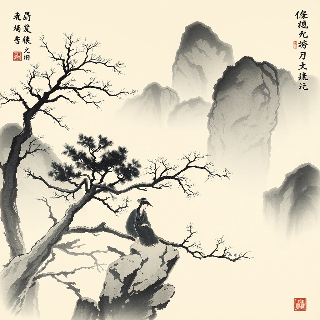 Sitting in Jiangshan, Chinese ink painting - Image