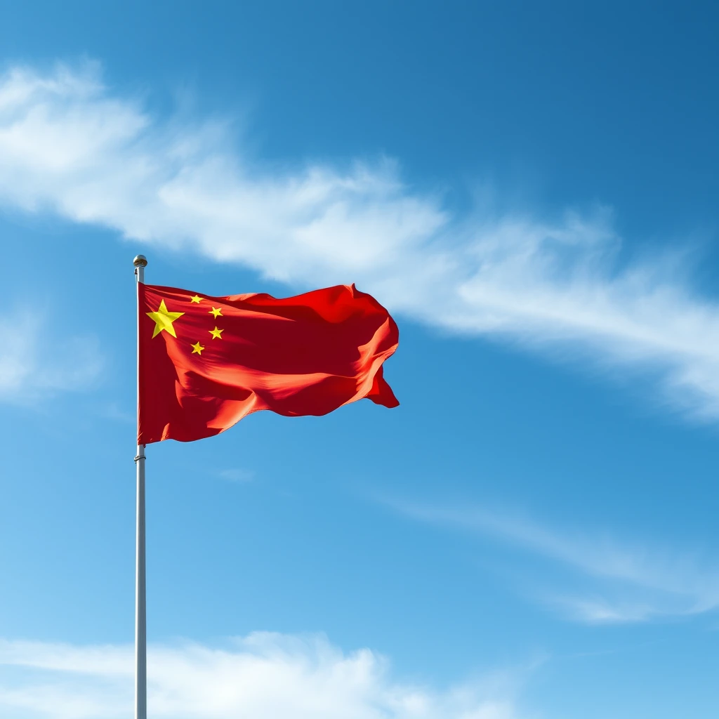 china flag,blue sky,wind,white cloud