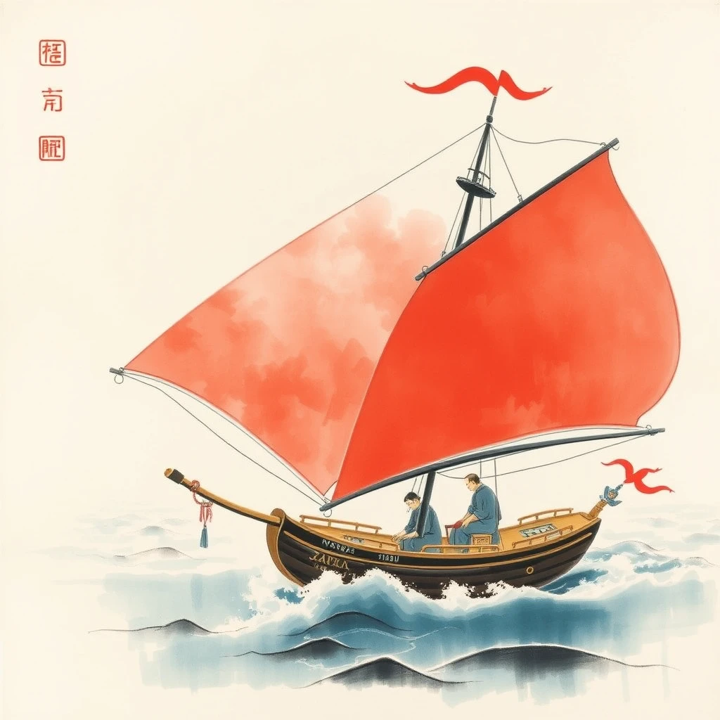 sail with the wind, Chinese Folk Art Painting