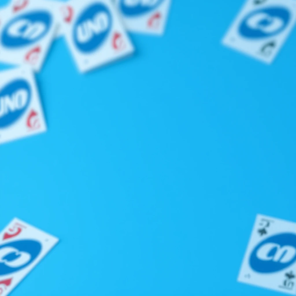 A blue background, faded Uno cards in the background.