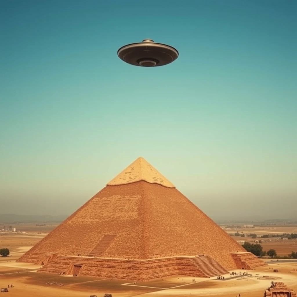 Flying saucer over the pyramid, documentary style