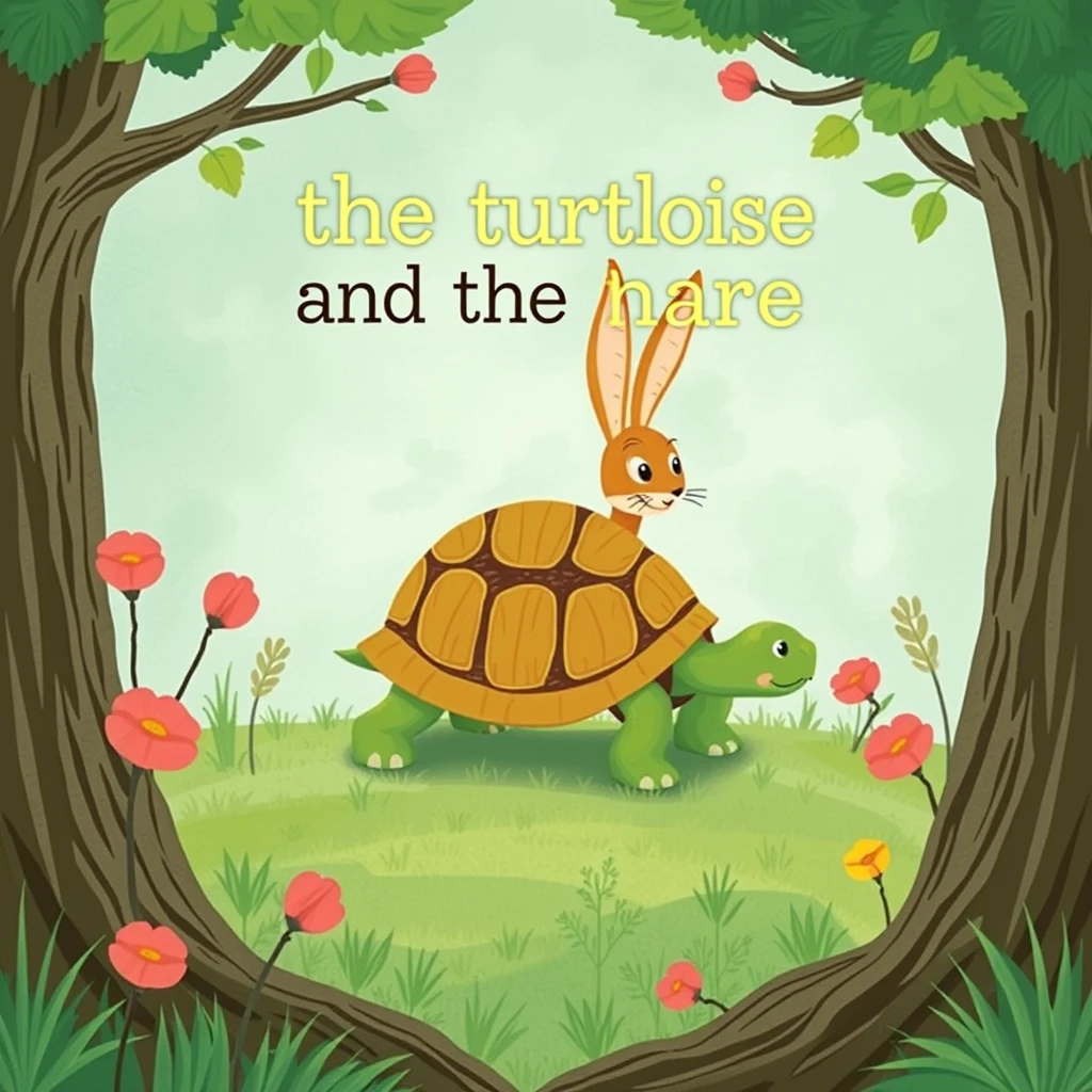 Create a background image of a book cover of a children's book "the tortoise and the hare," without any words (title, author, subtitles). - Image