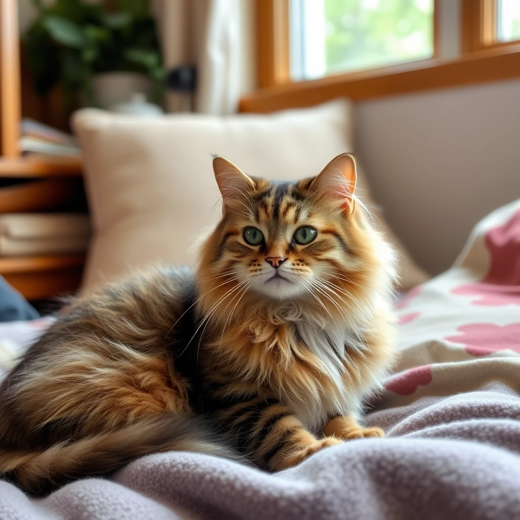 domestic medium hair cat in a cozy room - Image