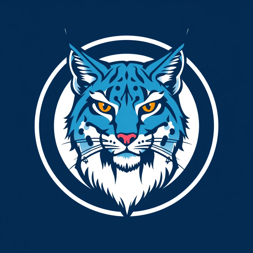 Front profile of a blue Lynx in a circle logo