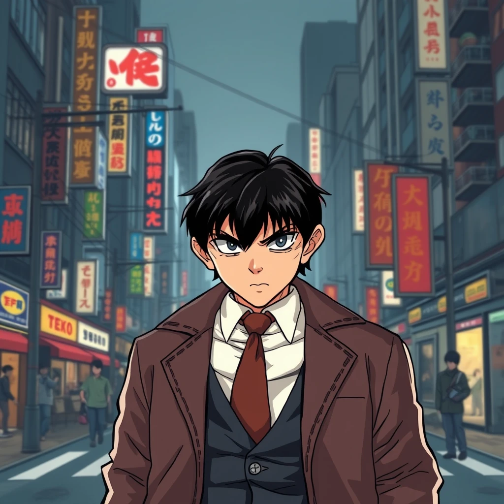 "Generate a Conan, with a background on the streets of Tokyo." - Image