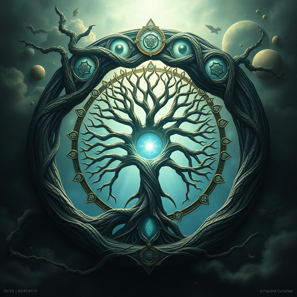 Yggdrasil. Tree of life. Spiritual. Mystical. Surreal. Circular frame.