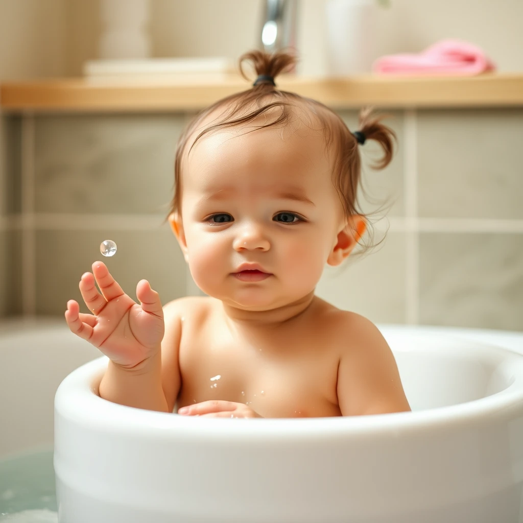 toddler girl taking bath