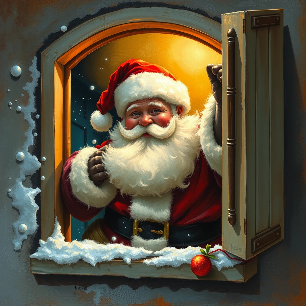 Santa farts in an open window, a painting by Kurt Ard, 4k, detailed. - Image