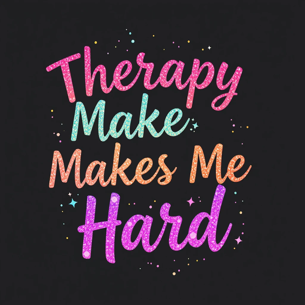 T-shirt design of fantastic vibrant glittery but ethereal text that says "Therapy Makes Me Hard" - Image