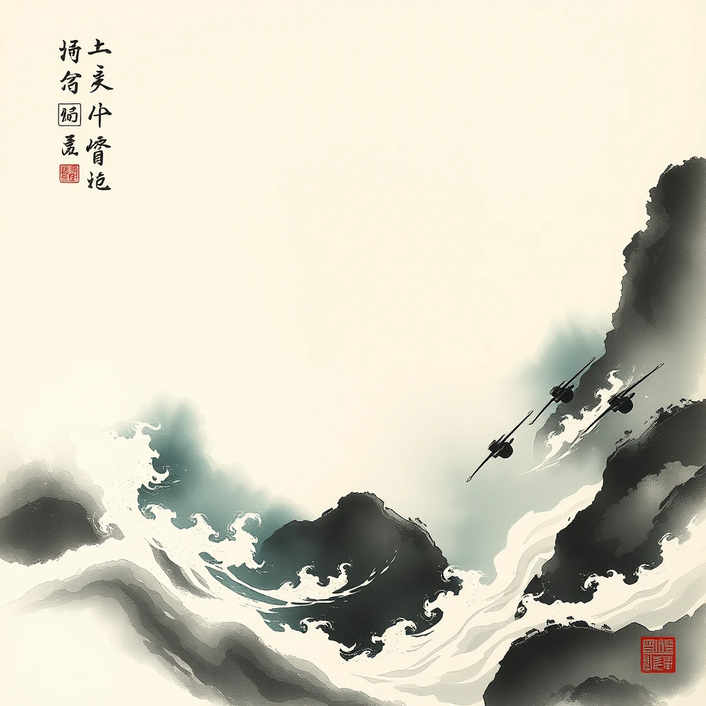 drift with the wind and the current, Chinese ink painting