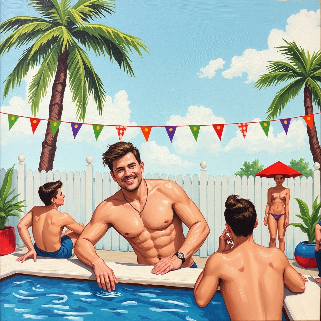 "Handsome Guy Pool Party" - Image