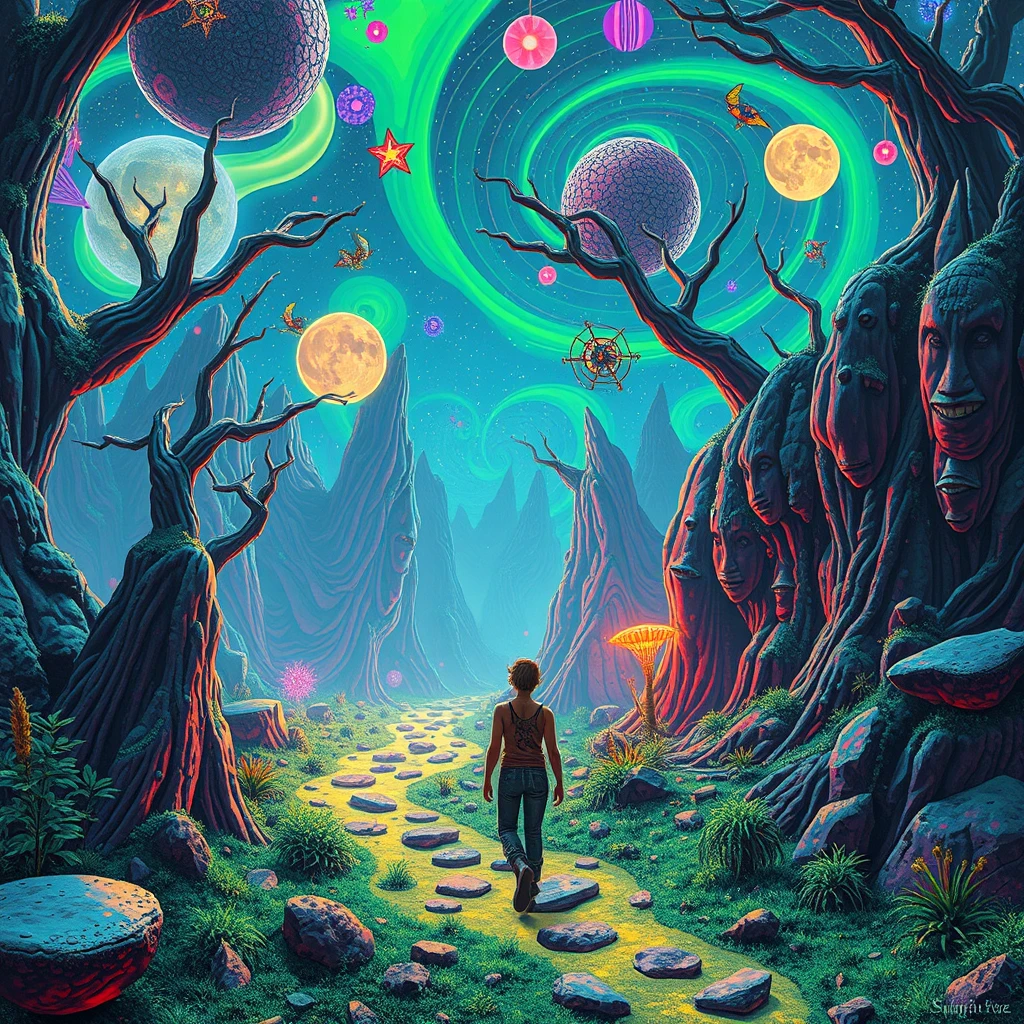 Getting lost in psychedelic wonderlands with cyperpunk style. - Image