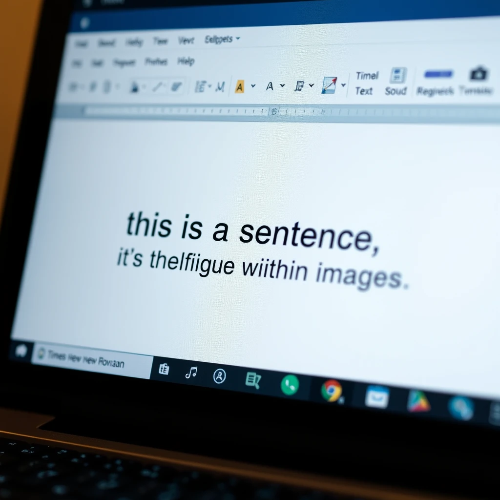 A laptop screen macro photo of text in a word processor that says “this is a sentence, it’s testing FLUX.1’s ability to write text within images.” The font should be times new Roman and fit with the theme of the computer screen image.