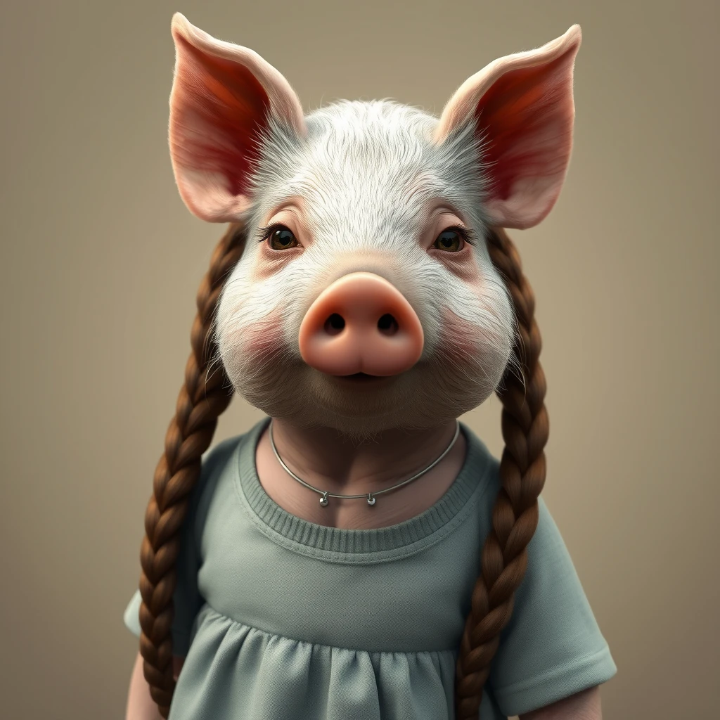 A realistic pig-human hybrid girl; she is beautiful. Full body image.