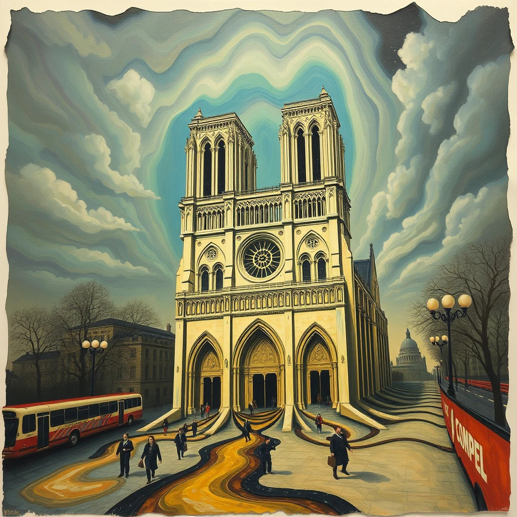 'in the style of Salvador Dali: Notre Dame melting' - Image