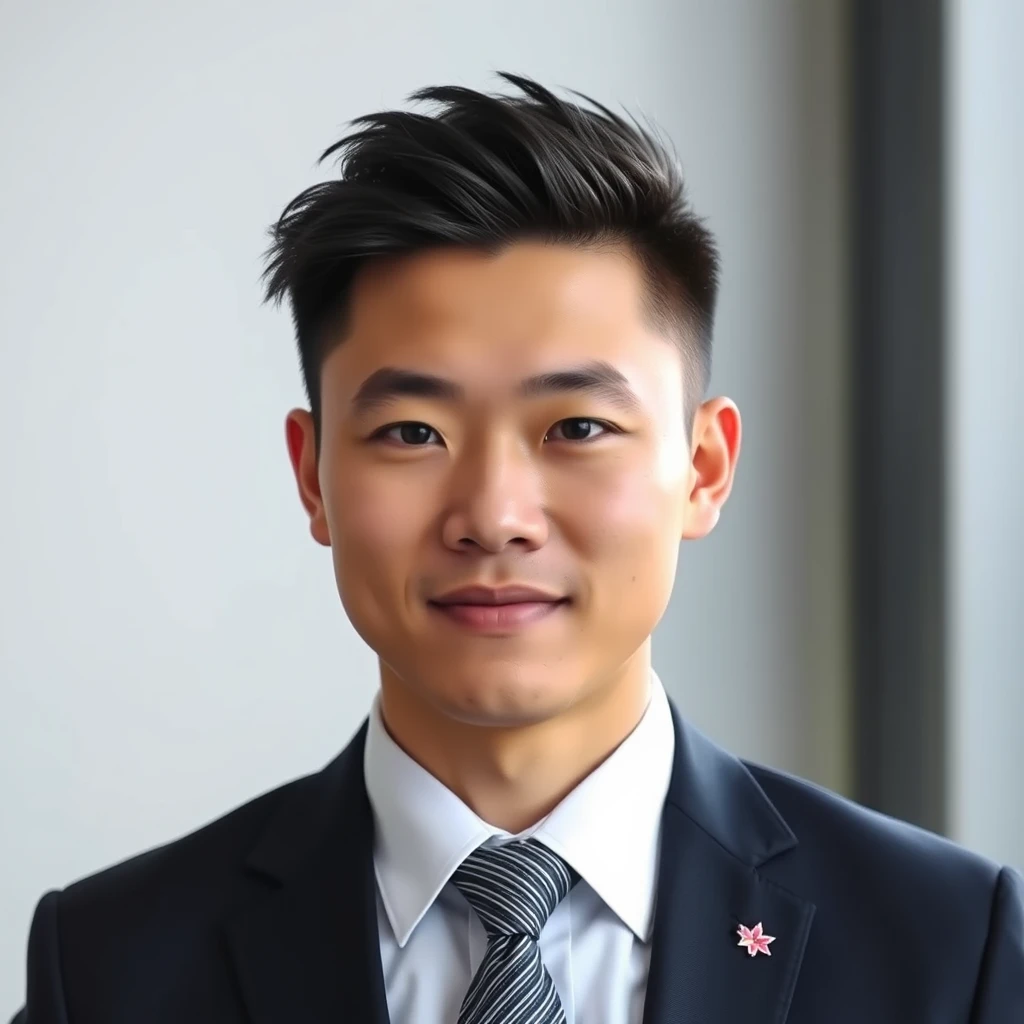 "High-definition formal ID photo of a young handsome Chinese man in a suit." - Image