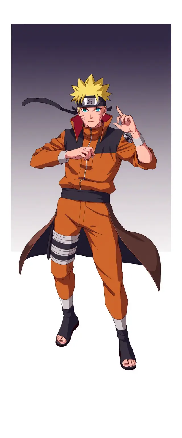 Naruto Uzumaki, full body, high quality art, enhanced quality image, anime style 2D