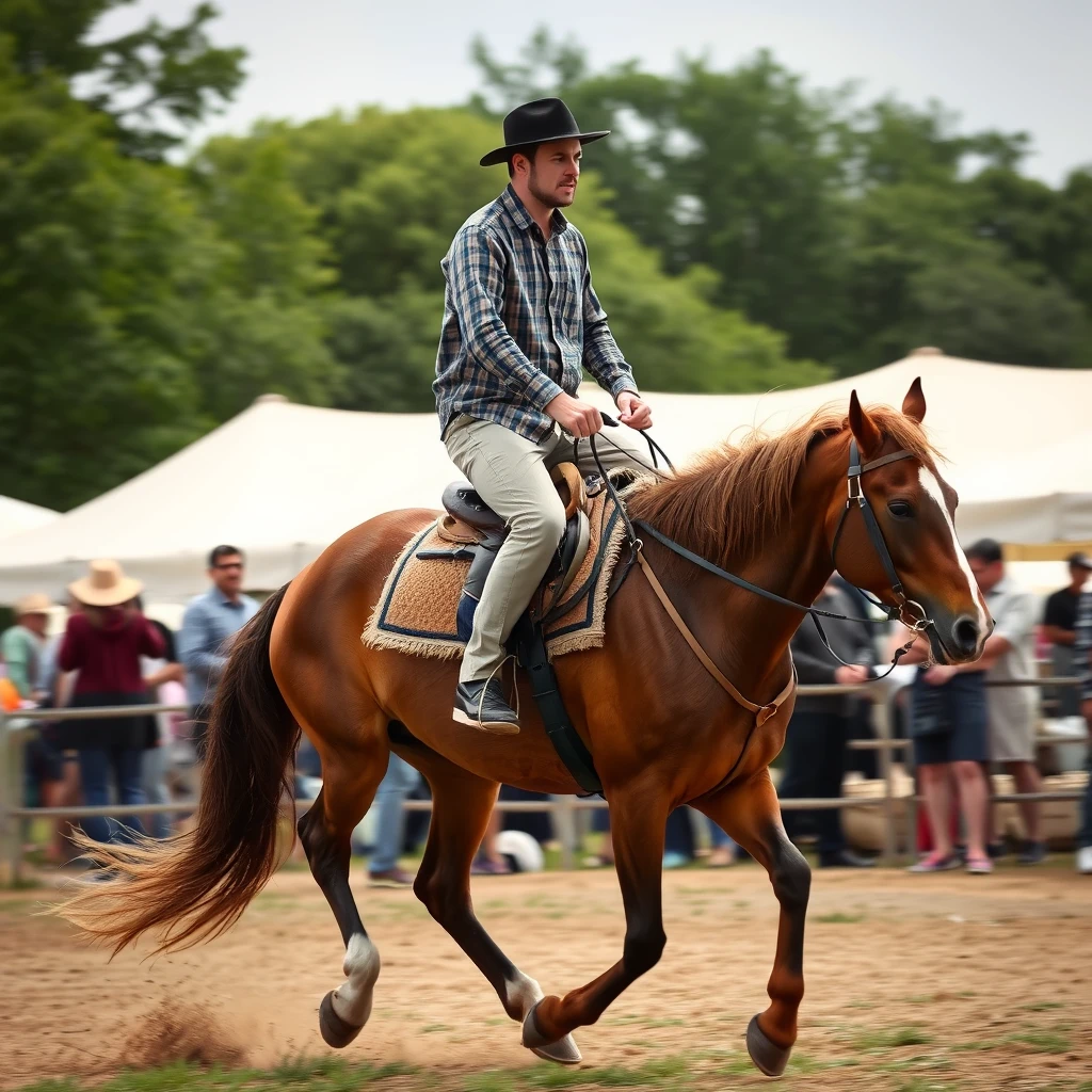 A horse riding on the back of a man