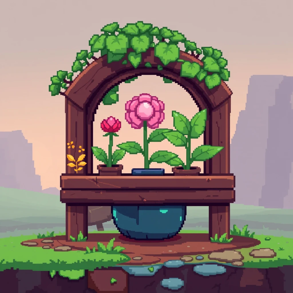 2-bit, potted plants, landscape game materials, pixel art, 2D landscape, game assets, frontal shooting - Image