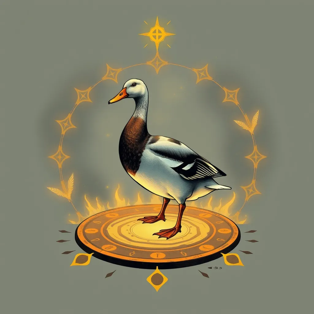 duck standing within a ritual magic circle - Image