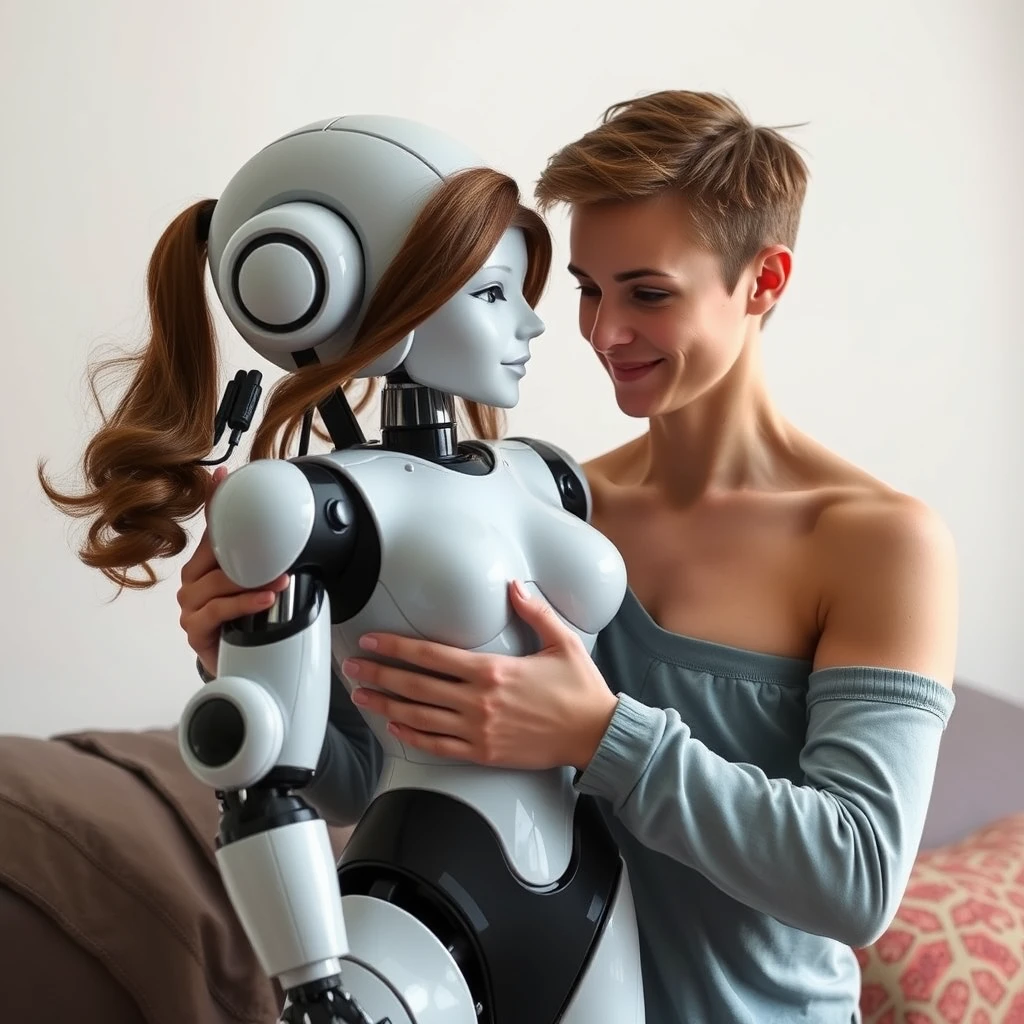 A mother has gifted her son a life-size fembot to help him explore various pleasures.