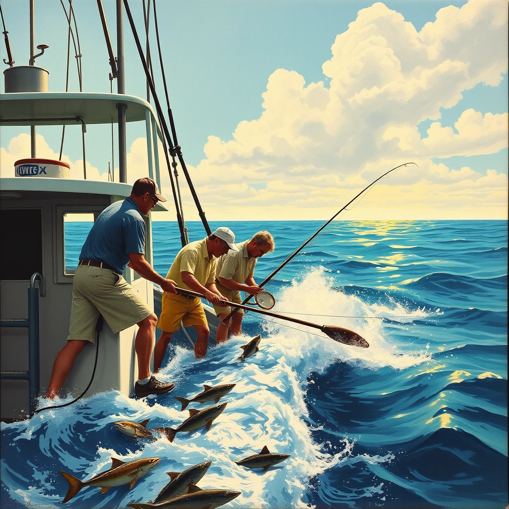 Deep Sea Fishing 1965, a painting by Arthur Sarnoff. - Image