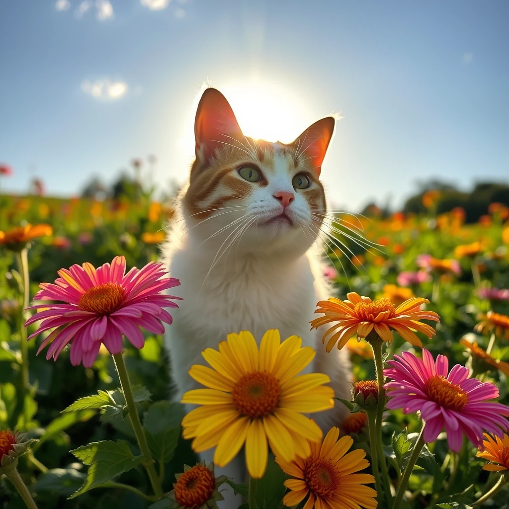 cat flower sun summer