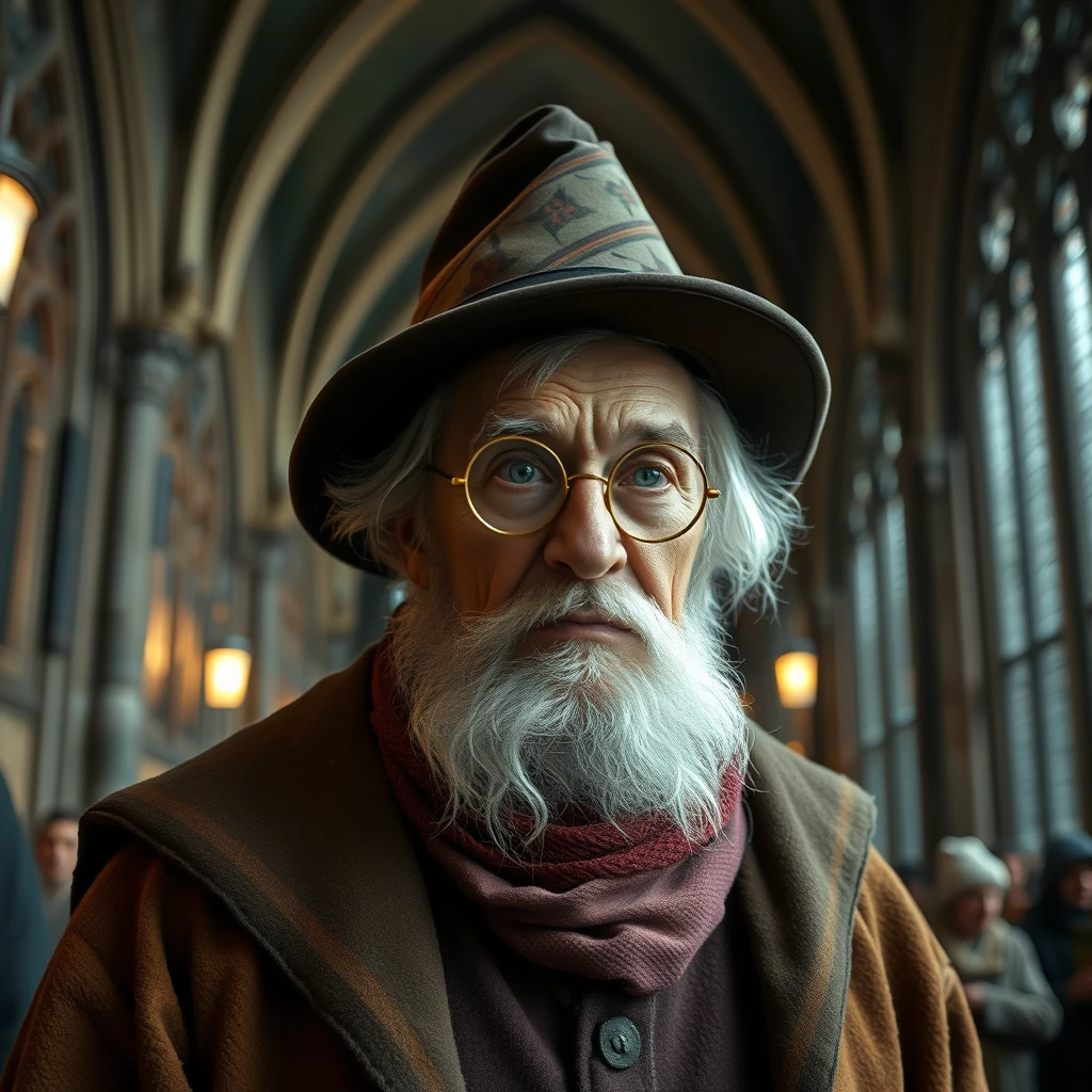 'photo of Harry Potter as an old man in Notre Dame'