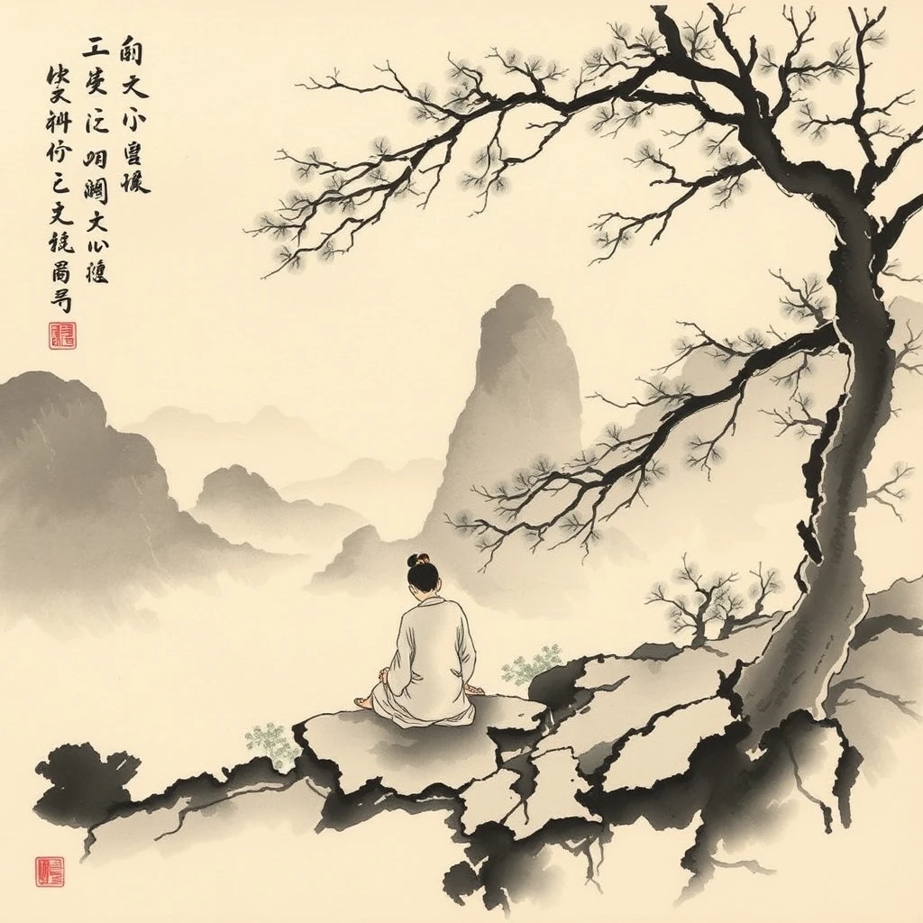 Sitting in Jiangshan, Chinese ink painting - Image