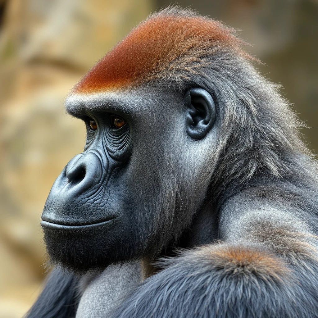 gorilla, close up, shaved side like human haircut - Image