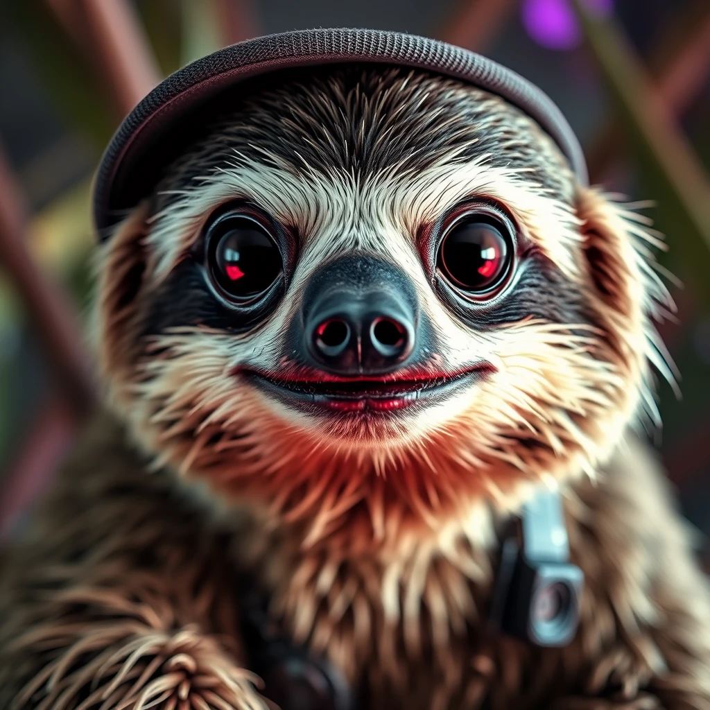 A cool sloth looking at the camera in hip hop style.