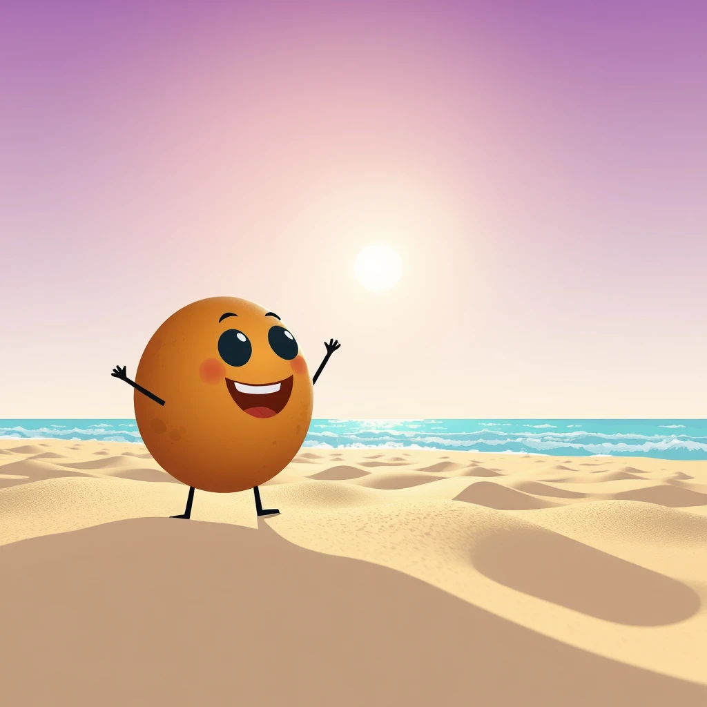 A potato having sun at the beach.