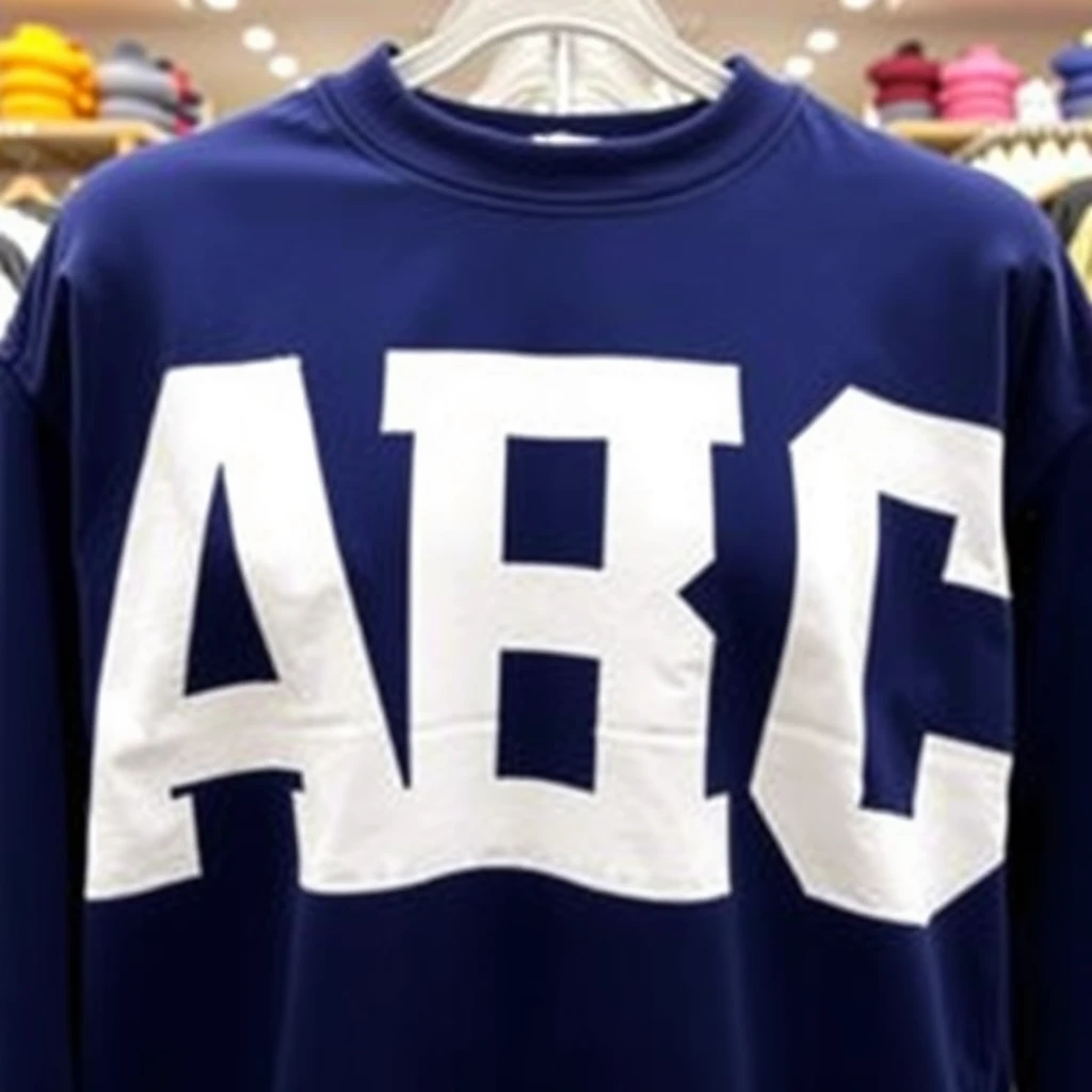 A piece of clothing with the three letters abc written on it, front view, merchant display picture. - Image