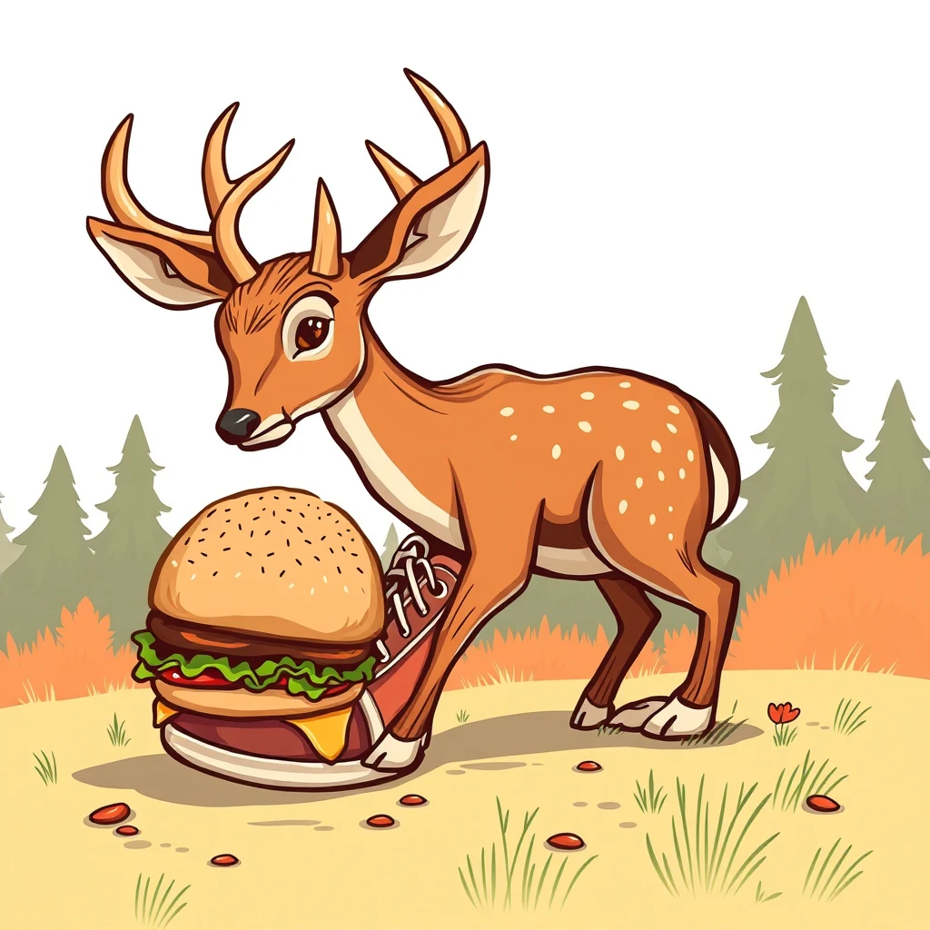 Deer eating a hamburger Shoe manufacturer logo