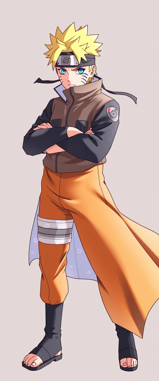 Naruto Uzumaki, full body, high quality art, enhanced quality image, anime style 2D