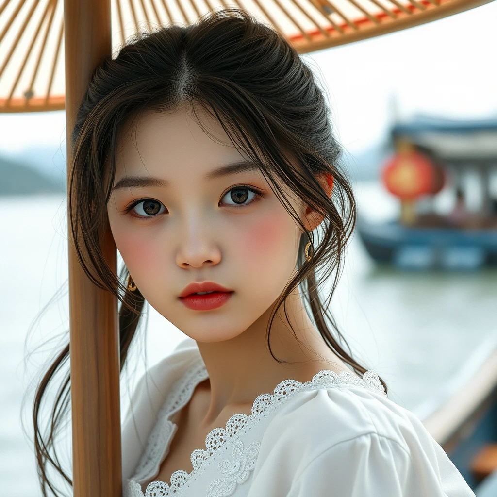 1 girl, realistic, seaside, Cinematic-grade, live-action, 16 year old Chinese girl - Image