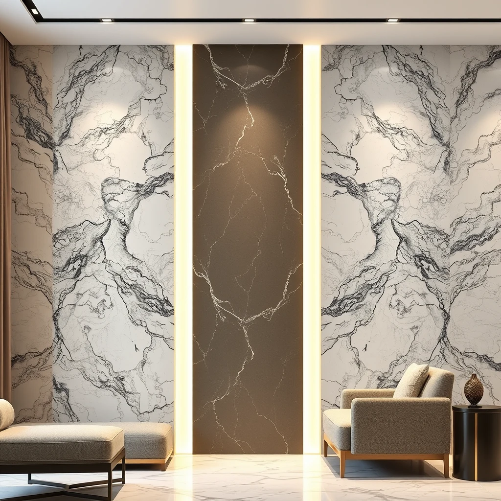 High-end luxury, minimalist, interior decoration, marble texture background wall - Image