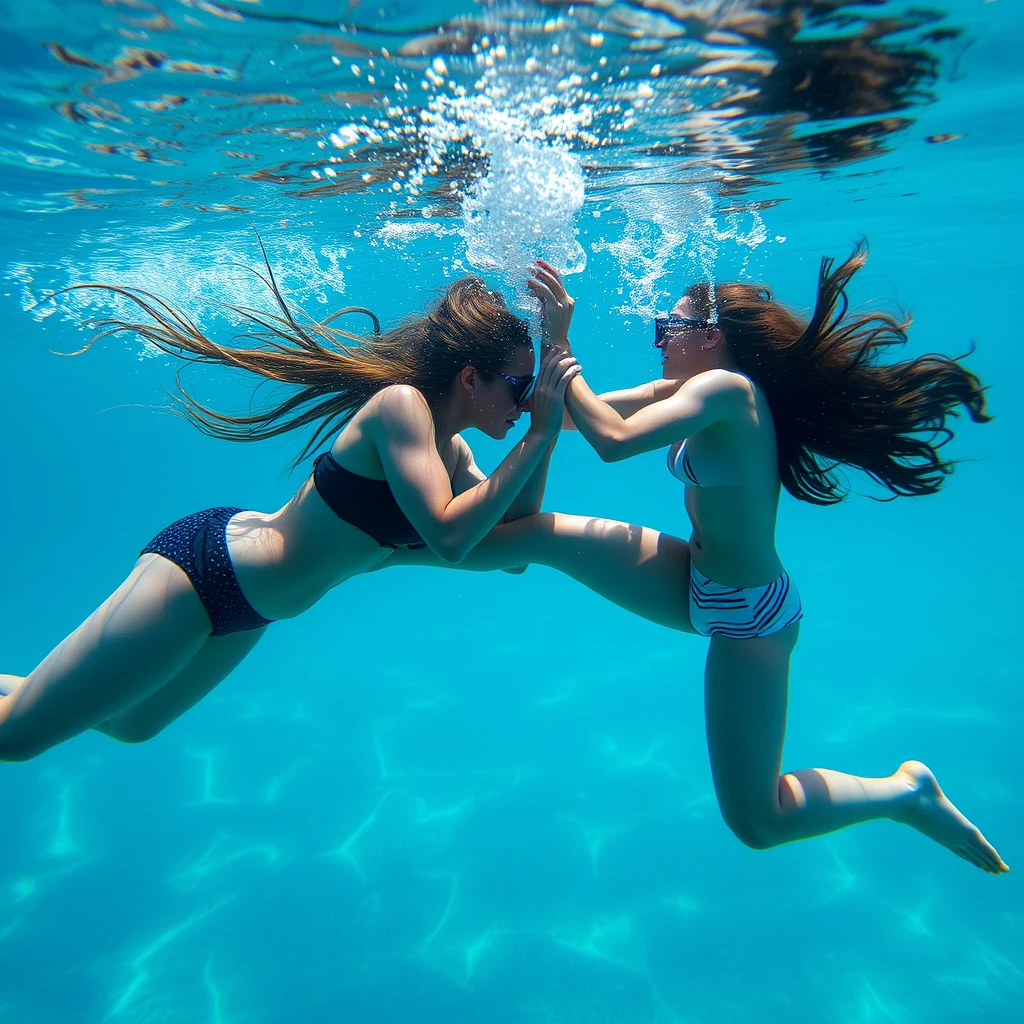 2 women fighting underwater