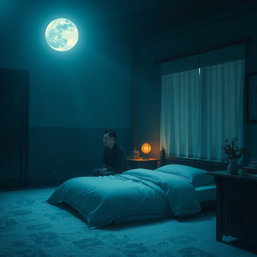 One night, a Chinese man sat by his bed at home, with the moonlight streaming into the room. The moon was particularly bright that night, casting a glow that looked like a layer of white frost on the ground. The room was incredibly quiet, with only the moonlight shimmering.