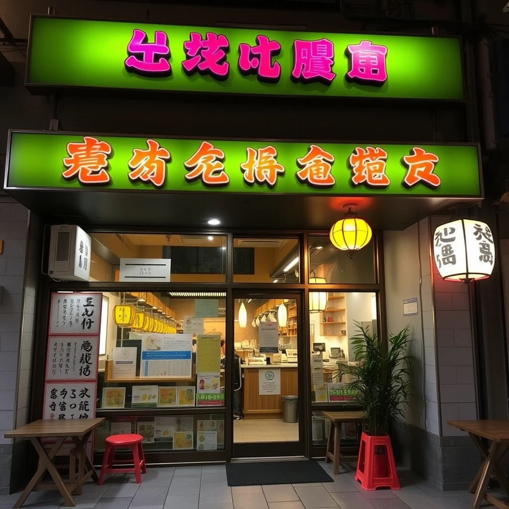 A bright restaurant with Chinese characters, but no Japanese.