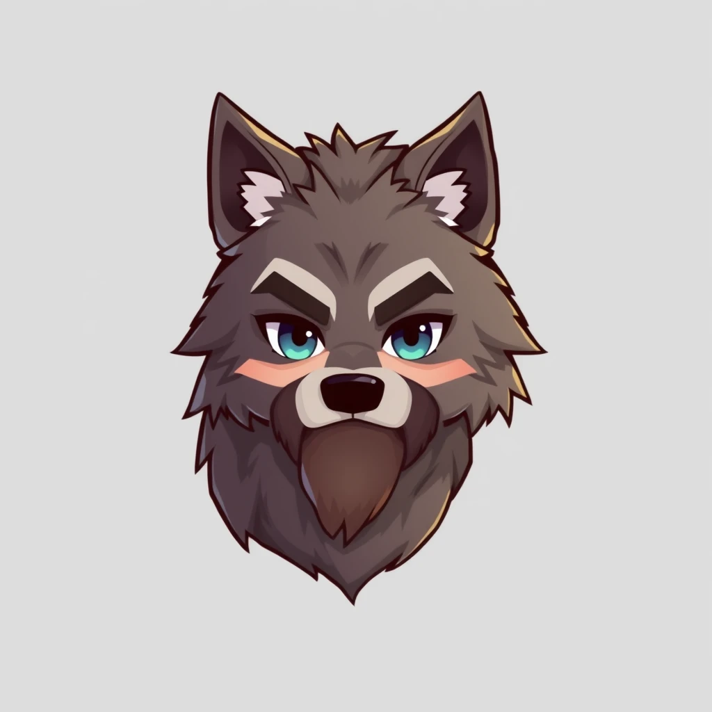 A 2D chibi version of a werewolf, with a beard, and the lower half of the head looks human. - Image