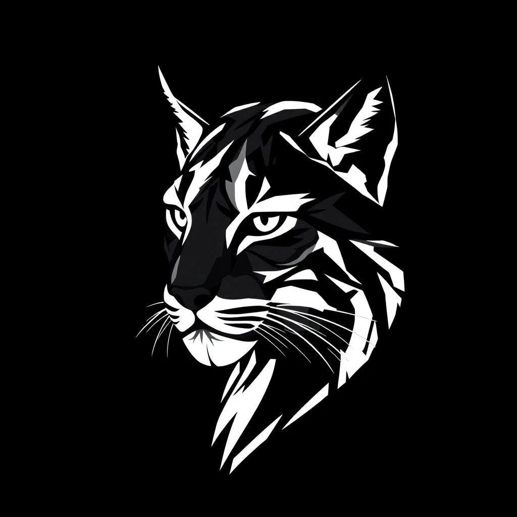 a Lynx made out of abstract shapes, black and white