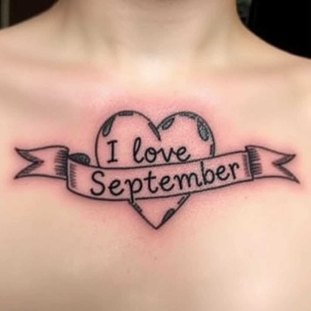 typical heart tattoo with the words I love September in the banner