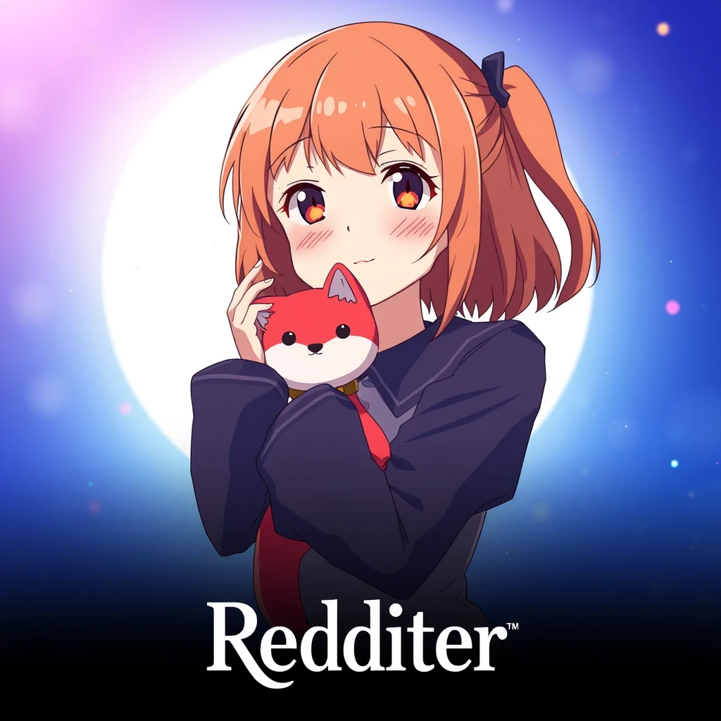 Anime movie "Redditer" poster, a girl holding a red pet. - Image